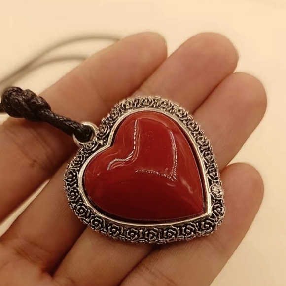 Heart Pendant Necklace with Red and Silver Accents & Black cord - Picture 5 of 7